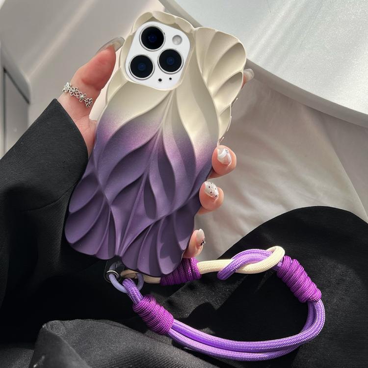 For iPhone 15 Pro Max Thickened 3D Leaf Pattern Two-Color Oil-Sprayed TPU Phone Case with Strap
