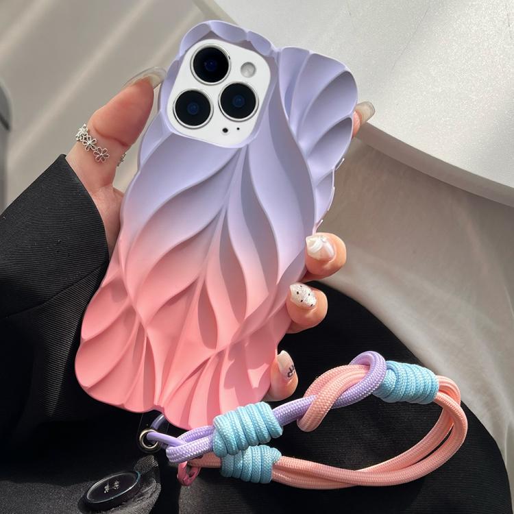 For iPhone 15 Pro Max Thickened 3D Leaf Pattern Two-Color Oil-Sprayed TPU Phone Case with Strap