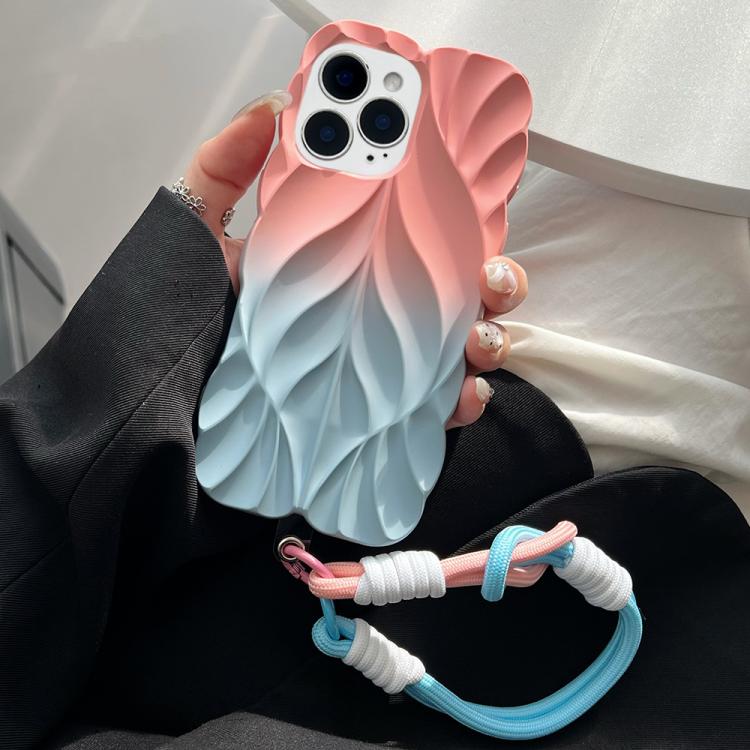 For iPhone 15 Pro Max Thickened 3D Leaf Pattern Two-Color Oil-Sprayed TPU Phone Case with Strap