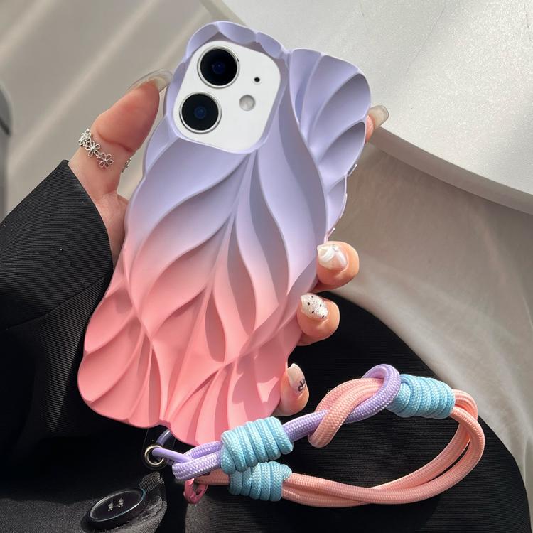 For iPhone 12 Thickened 3D Leaf Pattern Two-Color Oil-Sprayed TPU Phone Case with Strap
