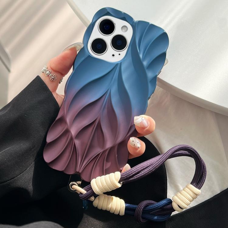 For iPhone 12 Pro Max Thickened 3D Leaf Pattern Two-Color Oil-Sprayed TPU Phone Case with Strap