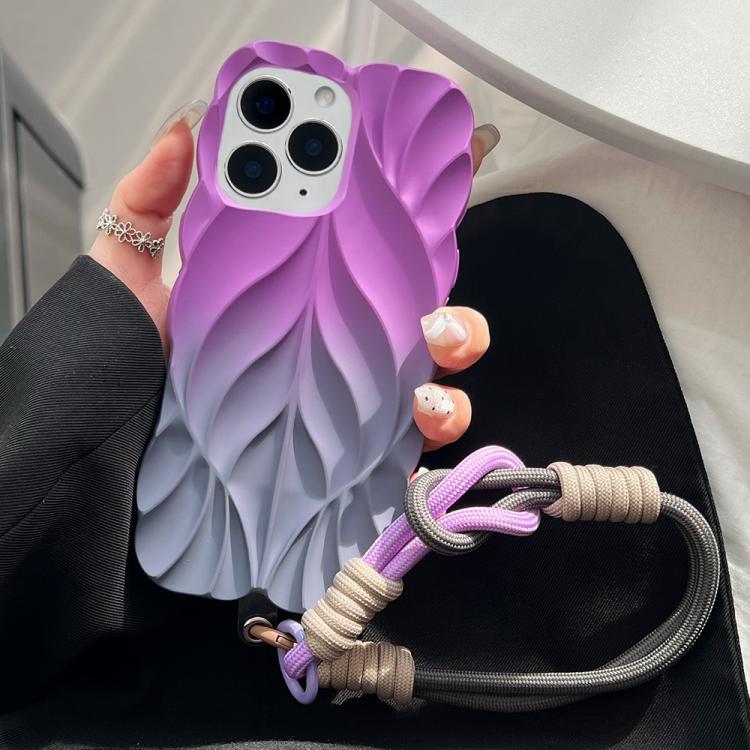 For iPhone 11 Pro Max Thickened 3D Leaf Pattern Two-Color Oil-Sprayed TPU Phone Case with Strap