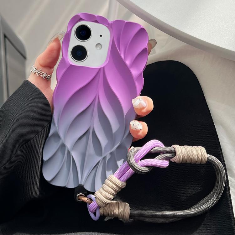 For iPhone 11 Thickened 3D Leaf Pattern Two-Color Oil-Sprayed TPU Phone Case with Strap