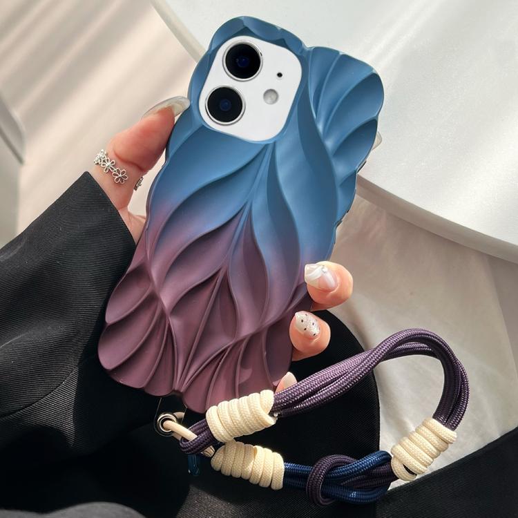 For iPhone 11 Thickened 3D Leaf Pattern Two-Color Oil-Sprayed TPU Phone Case with Strap