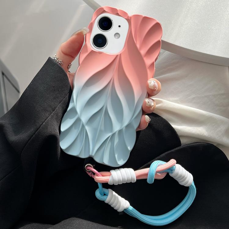 For iPhone 11 Thickened 3D Leaf Pattern Two-Color Oil-Sprayed TPU Phone Case with Strap