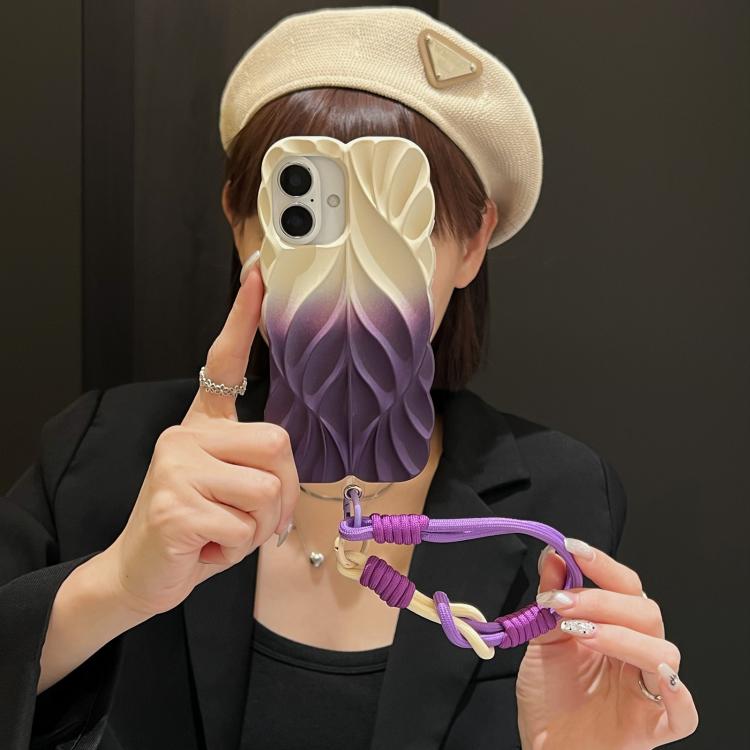 For iPhone 15 Pro Thickened 3D Leaf Pattern Two-Color Oil-Sprayed TPU Phone Case with Strap