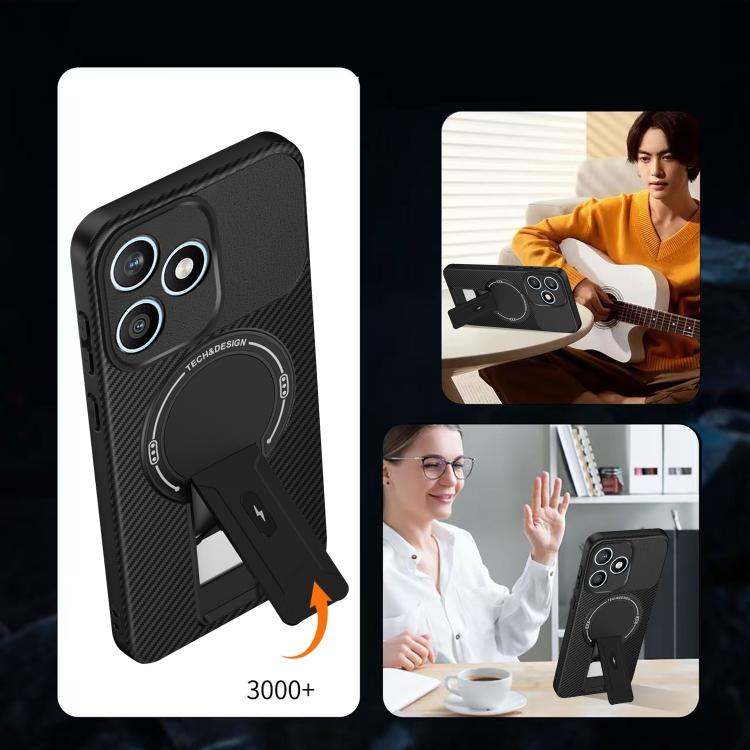 For Honor X8d 4G Carbon Fiber Texture MagSafe Phone Case with Holder
