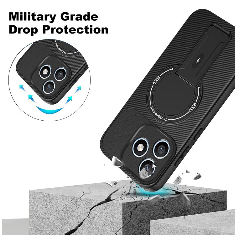 For Honor X8d 4G Carbon Fiber Texture MagSafe Phone Case with Holder