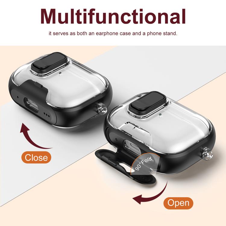 For AirPods Pro 2 Lock Transparent Crystal Bluetooth Earphone Protective Case with Stand