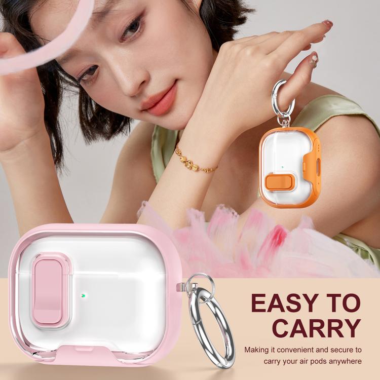 For AirPods Pro 2 Lock Transparent Crystal Bluetooth Earphone Protective Case with Stand