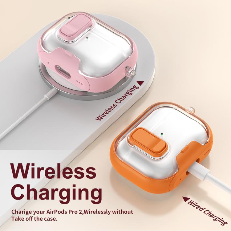 For AirPods Pro 2 Lock Transparent Crystal Bluetooth Earphone Protective Case with Stand