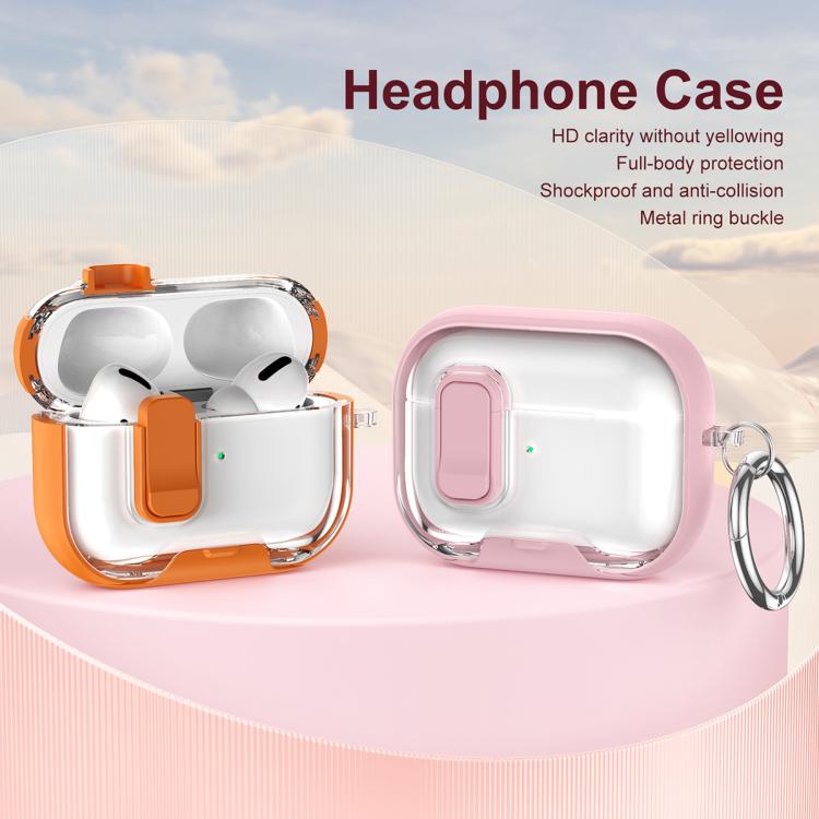 For AirPods Pro Lock Transparent Crystal Bluetooth Earphone Protective Case with Stand
