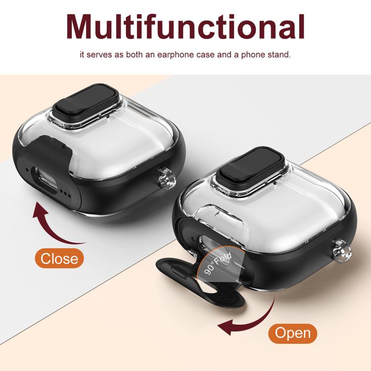 For AirPods 4 Lock Transparent Crystal Bluetooth Earphone Protective Case with Stand