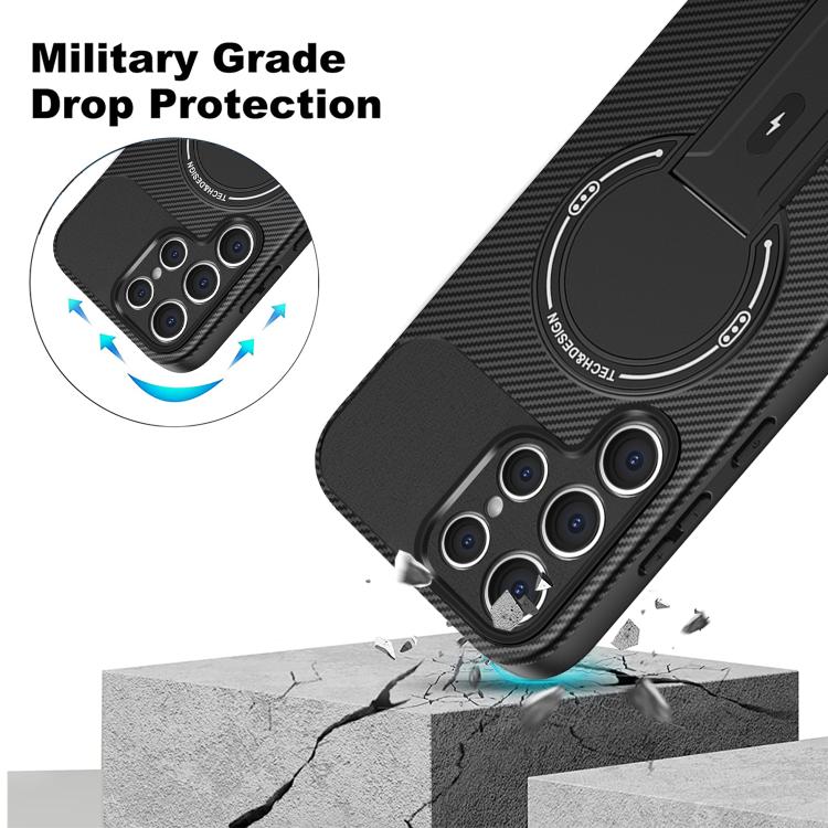 For Samsung Galaxy S25 Ultra 5G Carbon Fiber Texture MagSafe Phone Case with Holder