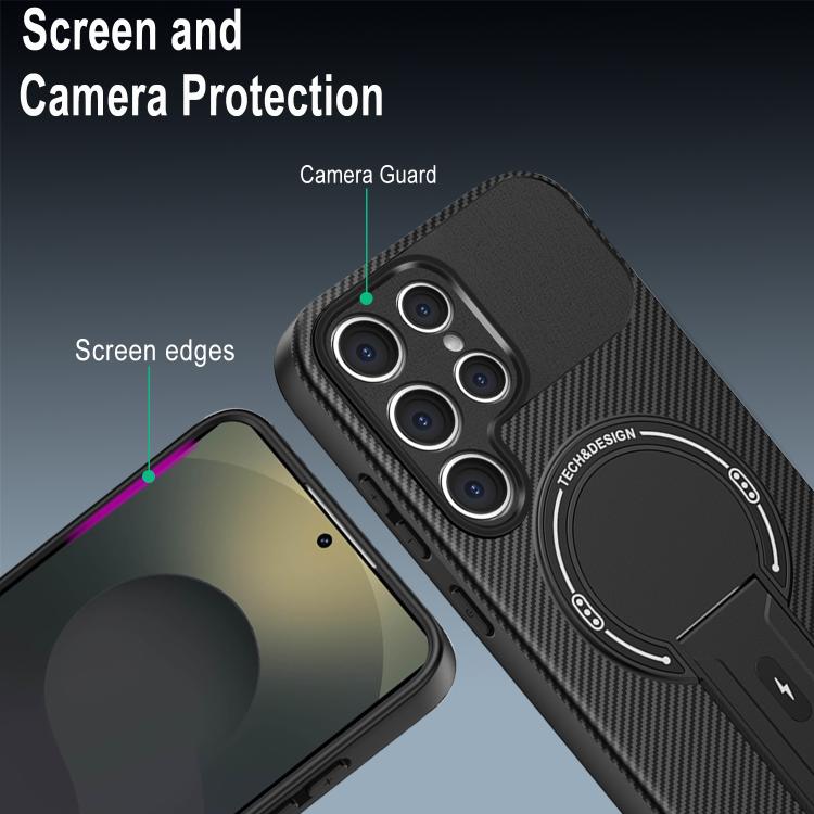 For Samsung Galaxy S25 Ultra 5G Carbon Fiber Texture MagSafe Phone Case with Holder