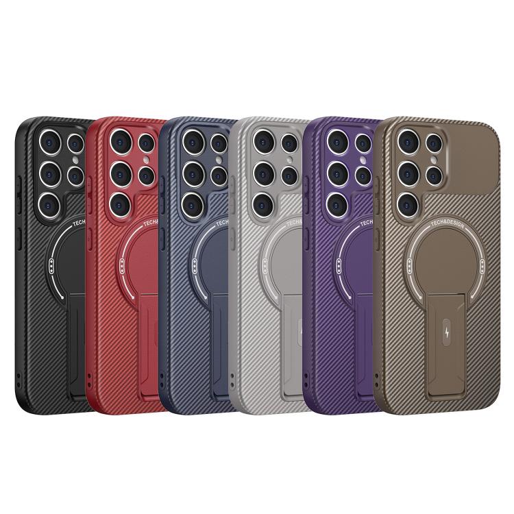 For Samsung Galaxy S25 Ultra 5G Carbon Fiber Texture MagSafe Phone Case with Holder