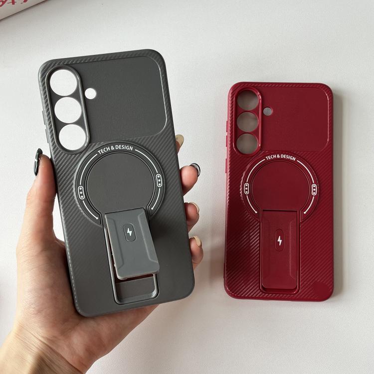 For Samsung Galaxy S25 FE 5G Carbon Fiber Texture MagSafe Phone Case with Holder