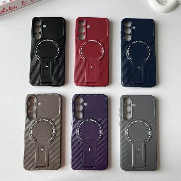 For Samsung Galaxy S25 FE 5G Carbon Fiber Texture MagSafe Phone Case with Holder