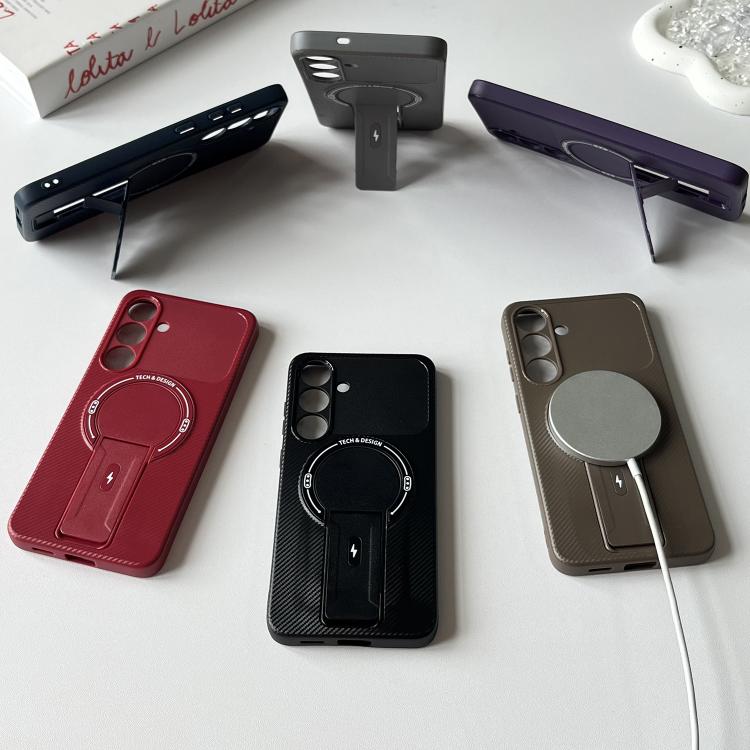 For Samsung Galaxy S25 FE 5G Carbon Fiber Texture MagSafe Phone Case with Holder