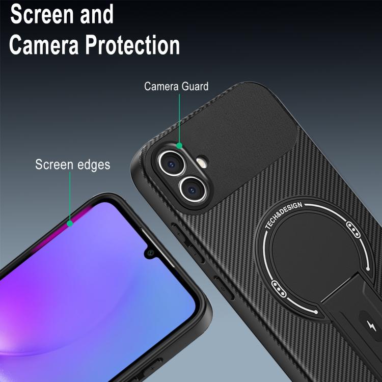 For Samsung Galaxy A05 / F05 / M05 Carbon Fiber Texture MagSafe Phone Case with Holder