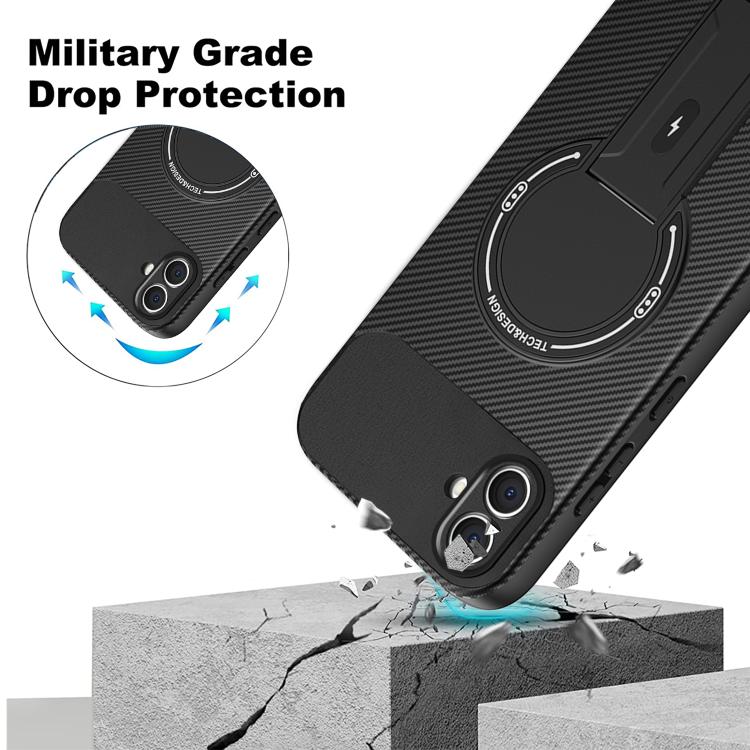 For Samsung Galaxy A05 / F05 / M05 Carbon Fiber Texture MagSafe Phone Case with Holder