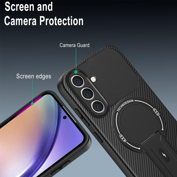 For Samsung Galaxy A54 5G Carbon Fiber Texture MagSafe Phone Case with Holder