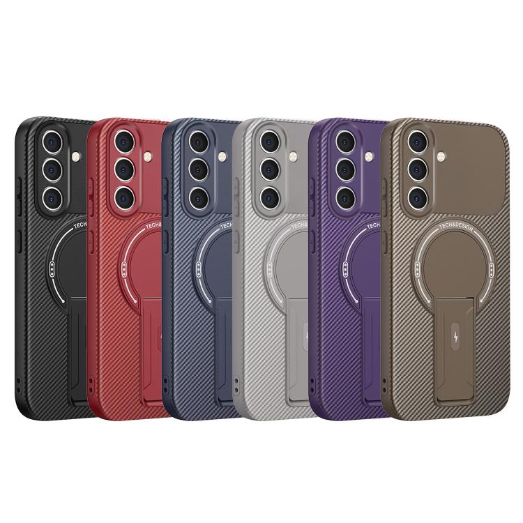For Samsung Galaxy A54 5G Carbon Fiber Texture MagSafe Phone Case with Holder