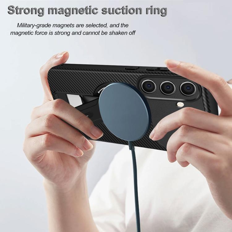 For Samsung Galaxy A54 5G Carbon Fiber Texture MagSafe Phone Case with Holder