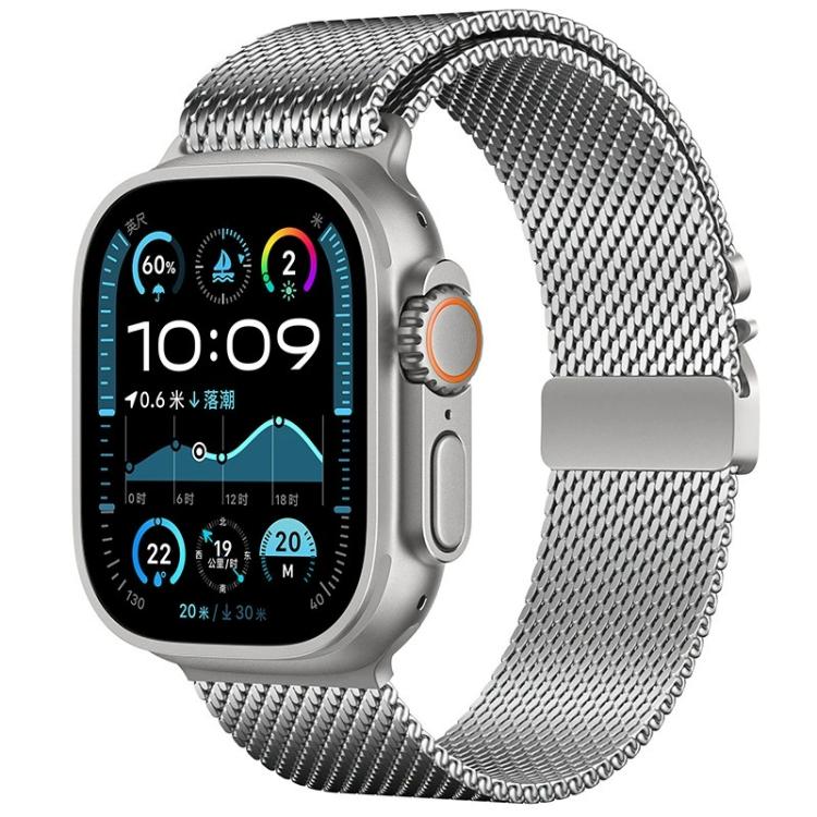 For Apple Watch Series 10 46mm Umbrella Buckle Milanese Stainless Steel Watch Band with 3D Curved Film