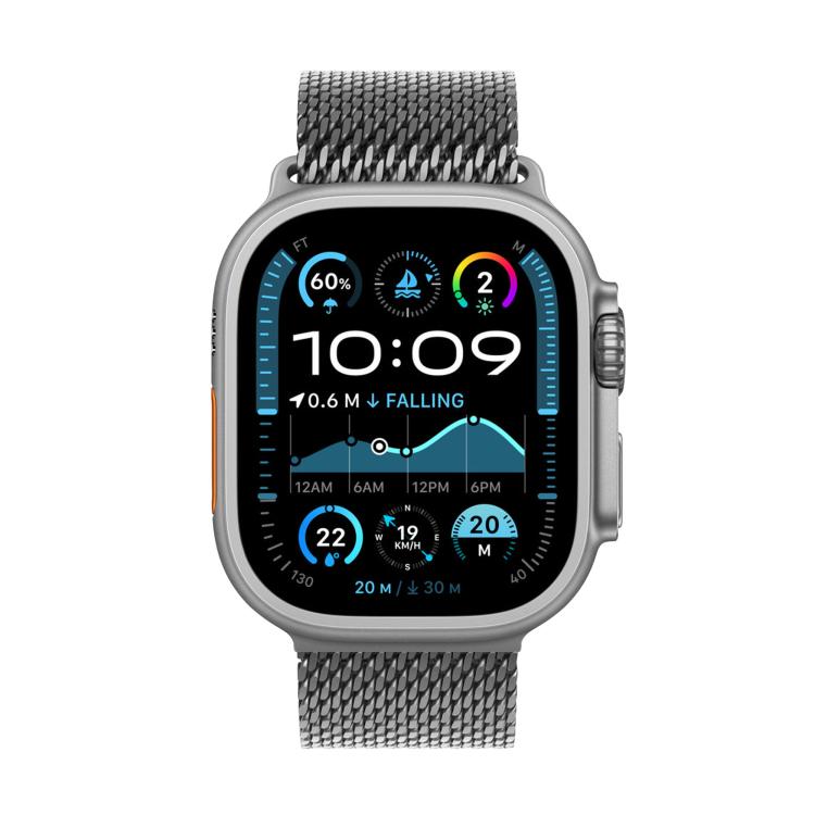 For Apple Watch Series 10 42mm Umbrella Buckle Milanese Stainless Steel Watch Band with 3D Curved Film