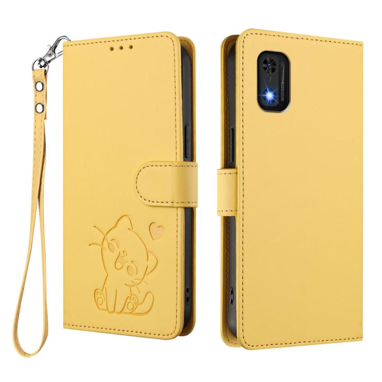 For Itel A23 Pro / A17 / Pop 5C Embossed Heart Cat Leather Phone Case with Hand Strap