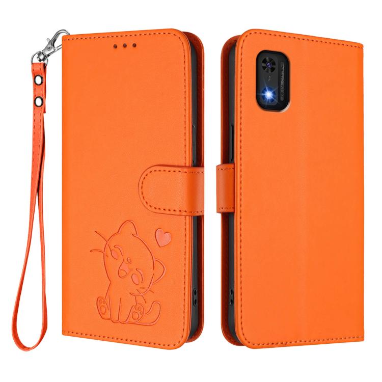 For Itel A23 Pro / A17 / Pop 5C Embossed Heart Cat Leather Phone Case with Hand Strap