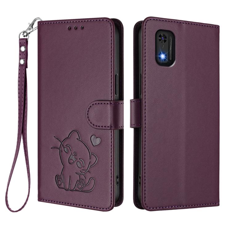 For Itel A23 Pro / A17 / Pop 5C Embossed Heart Cat Leather Phone Case with Hand Strap