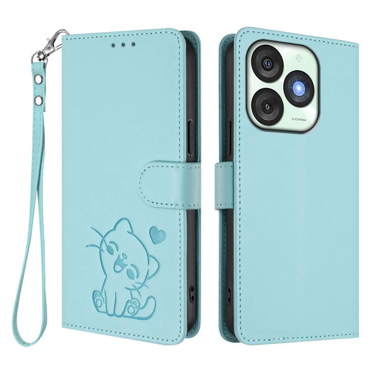 For Itel A50 Embossed Heart Cat Leather Phone Case with Hand Strap