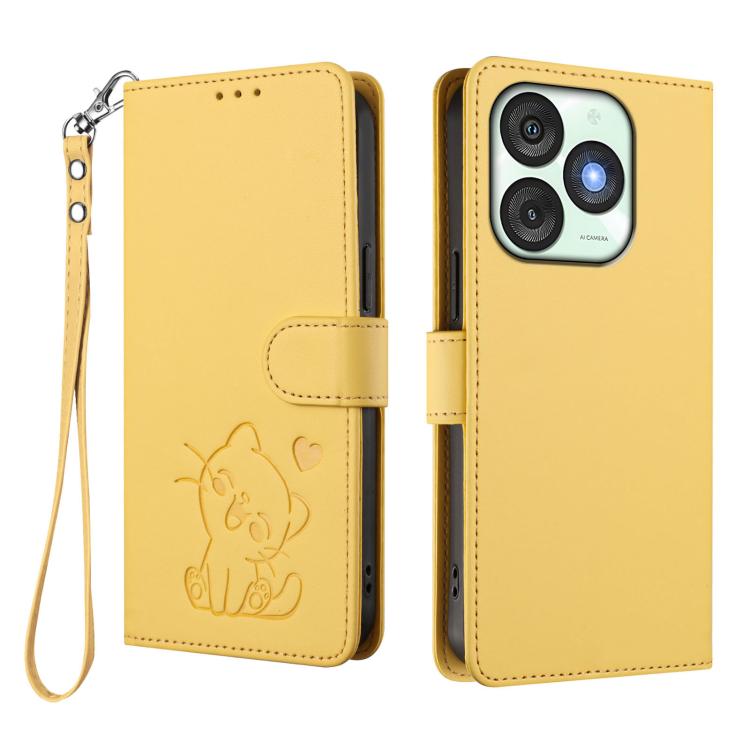 For Itel A50 Embossed Heart Cat Leather Phone Case with Hand Strap