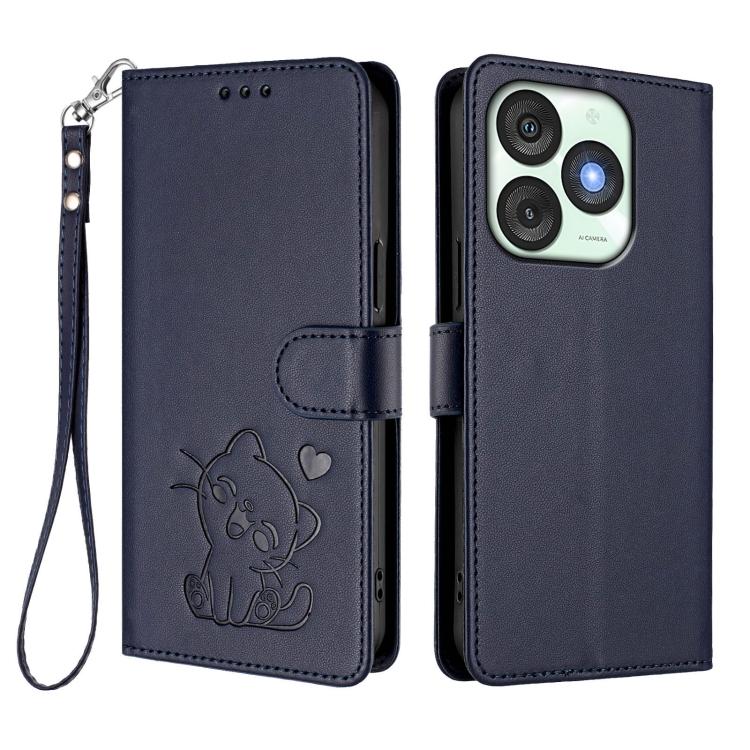 For Itel A50 Embossed Heart Cat Leather Phone Case with Hand Strap