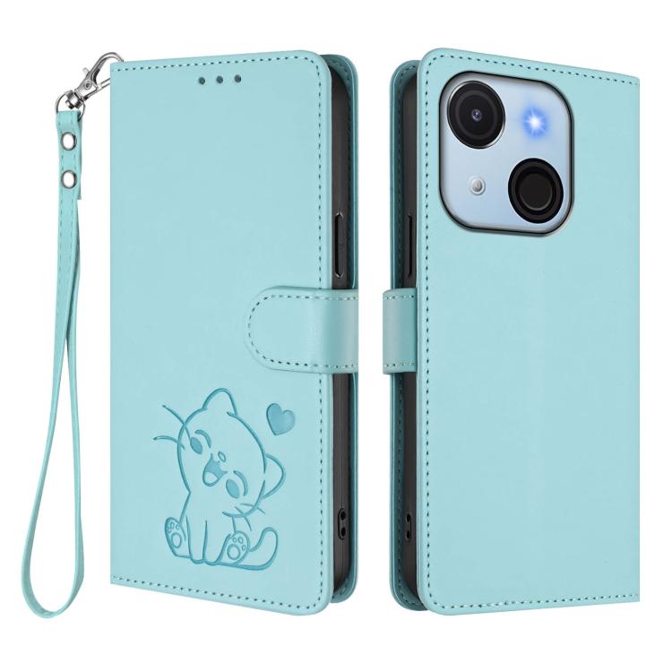 For Itel A50C Embossed Heart Cat Leather Phone Case with Hand Strap