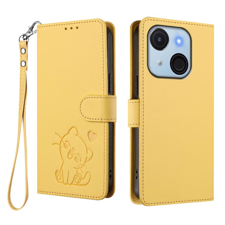 For Itel A50C Embossed Heart Cat Leather Phone Case with Hand Strap