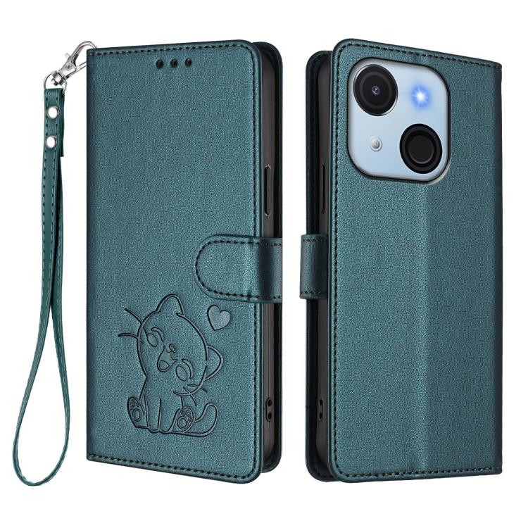 For Itel A50C Embossed Heart Cat Leather Phone Case with Hand Strap