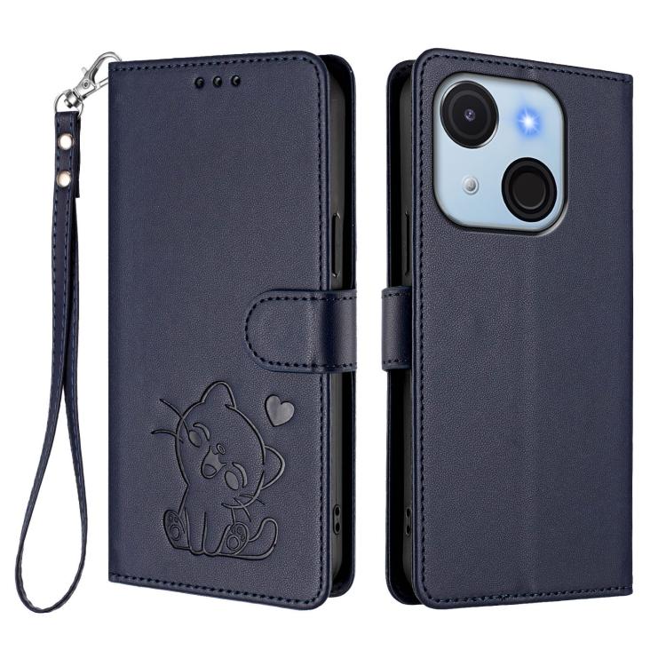 For Itel A50C Embossed Heart Cat Leather Phone Case with Hand Strap