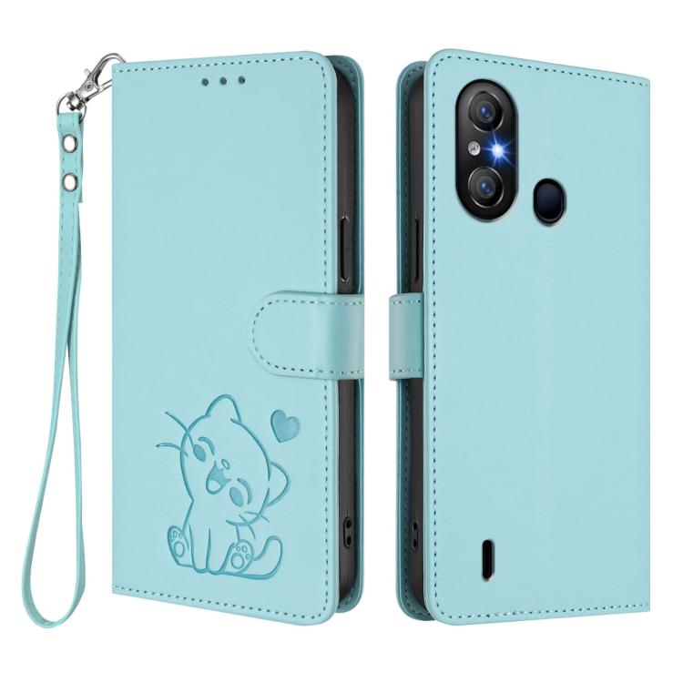 For Itel A58 Lite / A49 Play Embossed Heart Cat Leather Phone Case with Hand Strap