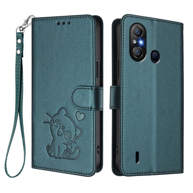 For Itel A58 Lite / A49 Play Embossed Heart Cat Leather Phone Case with Hand Strap