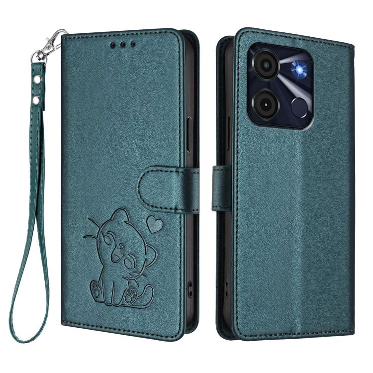 For Itel A60 / A60s Embossed Heart Cat Leather Phone Case with Hand Strap