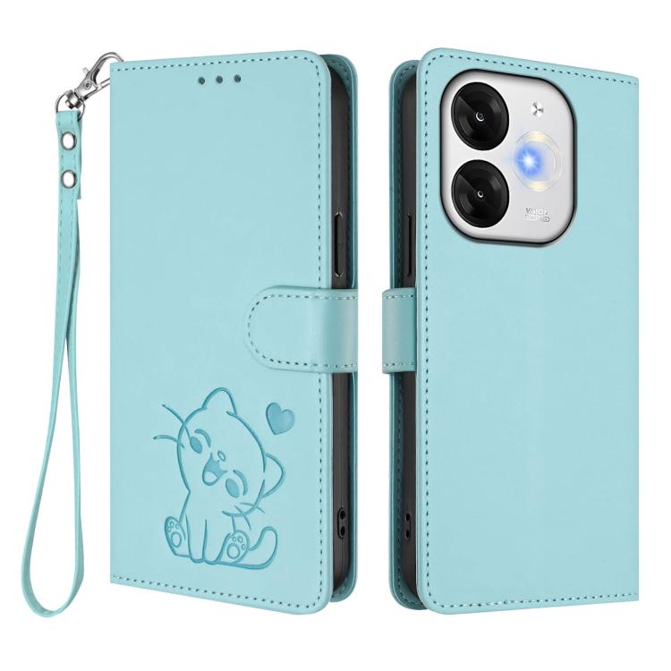 For Itel A80 4G Embossed Heart Cat Leather Phone Case with Hand Strap