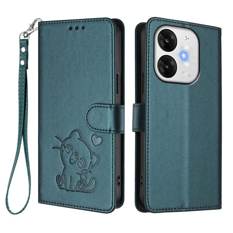 For Itel A80 4G Embossed Heart Cat Leather Phone Case with Hand Strap