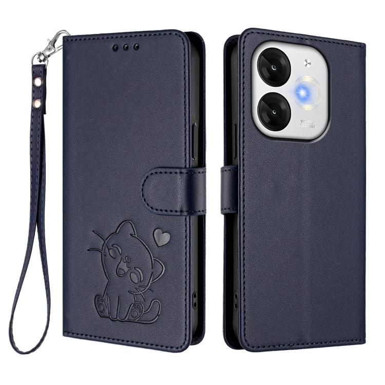 For Itel A80 4G Embossed Heart Cat Leather Phone Case with Hand Strap
