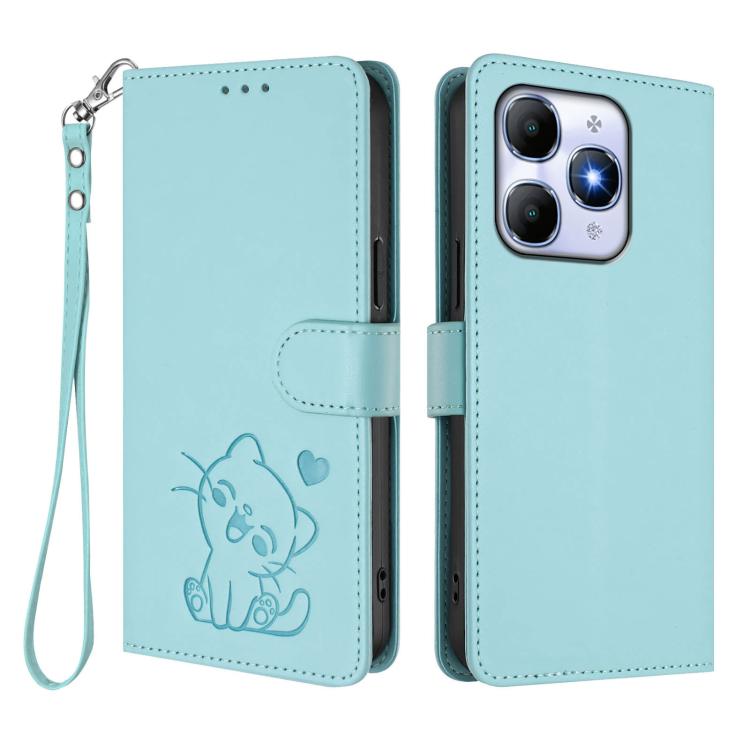 For Itel A90 4G Embossed Heart Cat Leather Phone Case with Hand Strap