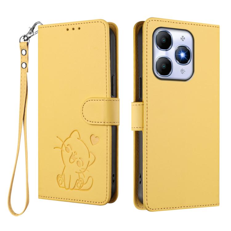 For Itel A90 4G Embossed Heart Cat Leather Phone Case with Hand Strap
