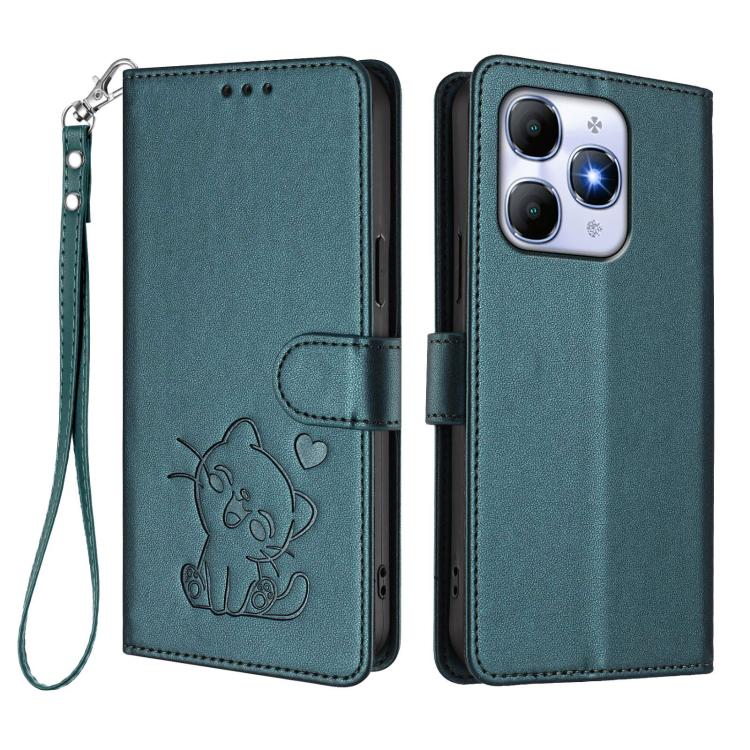 For Itel A90 4G Embossed Heart Cat Leather Phone Case with Hand Strap