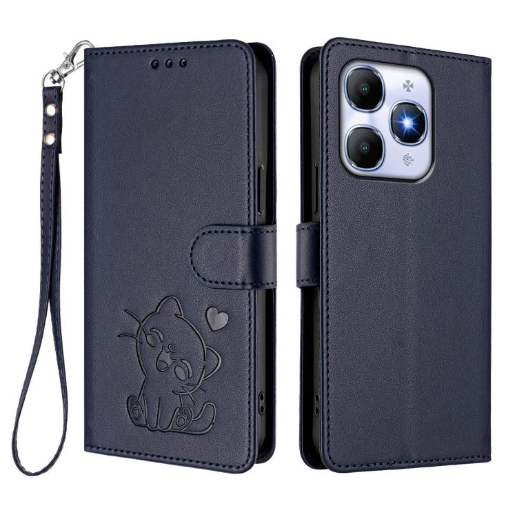 For Itel A90 4G Embossed Heart Cat Leather Phone Case with Hand Strap